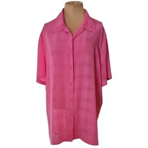 Liz Baker Pink Sheer Seersucker Button-up Shirt Women's Plus 22W